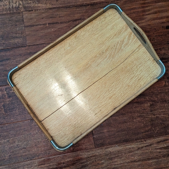💘HOST PICK💘 VTG 50's MCM 4P Wooden W Metal Nesting Serving Trays - Picture 8 of 16